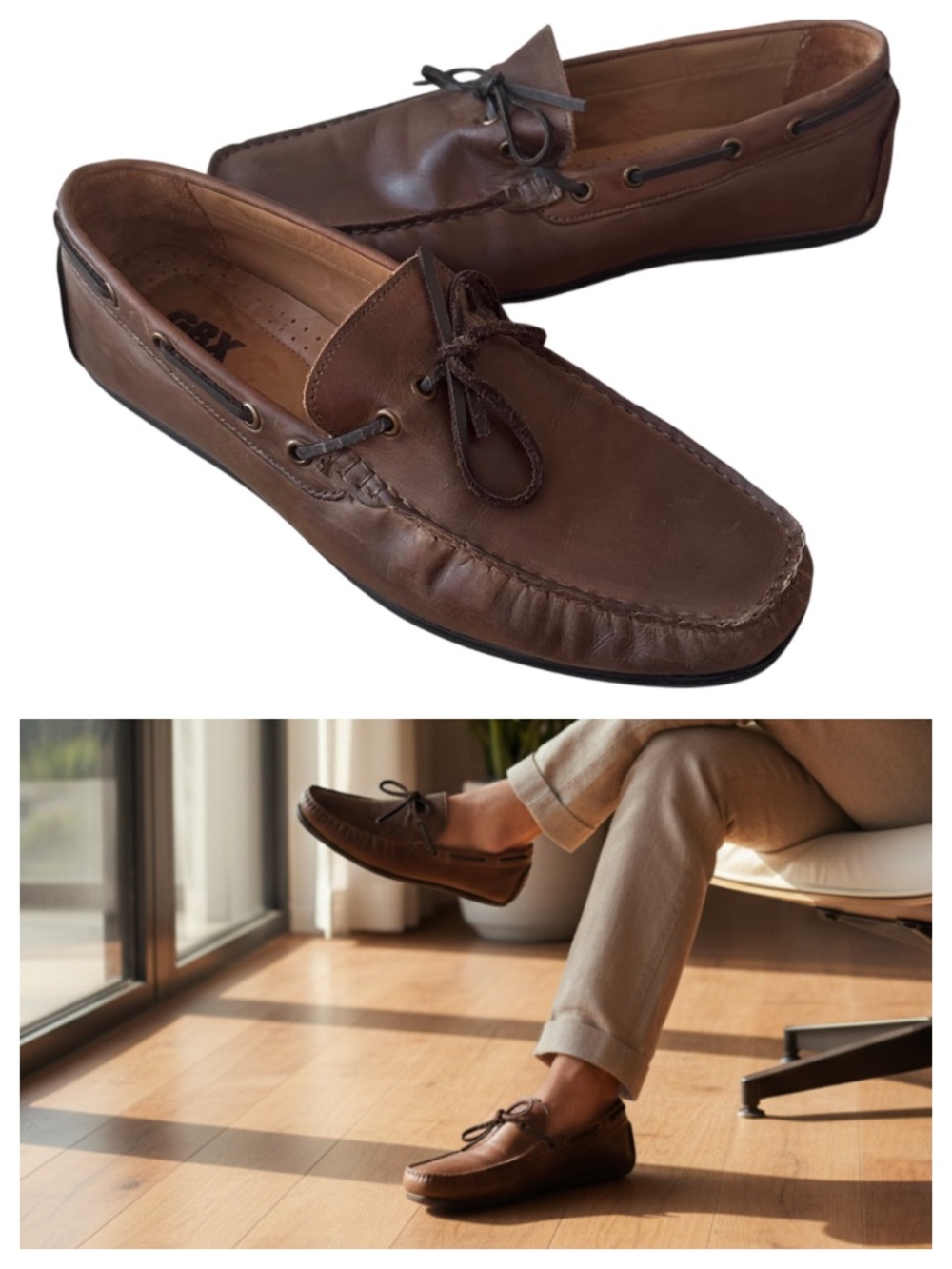 GBX Loafers Driving Mocs Shoes Mens Sz 11 D Leather Brown Slip On Henley Casual
